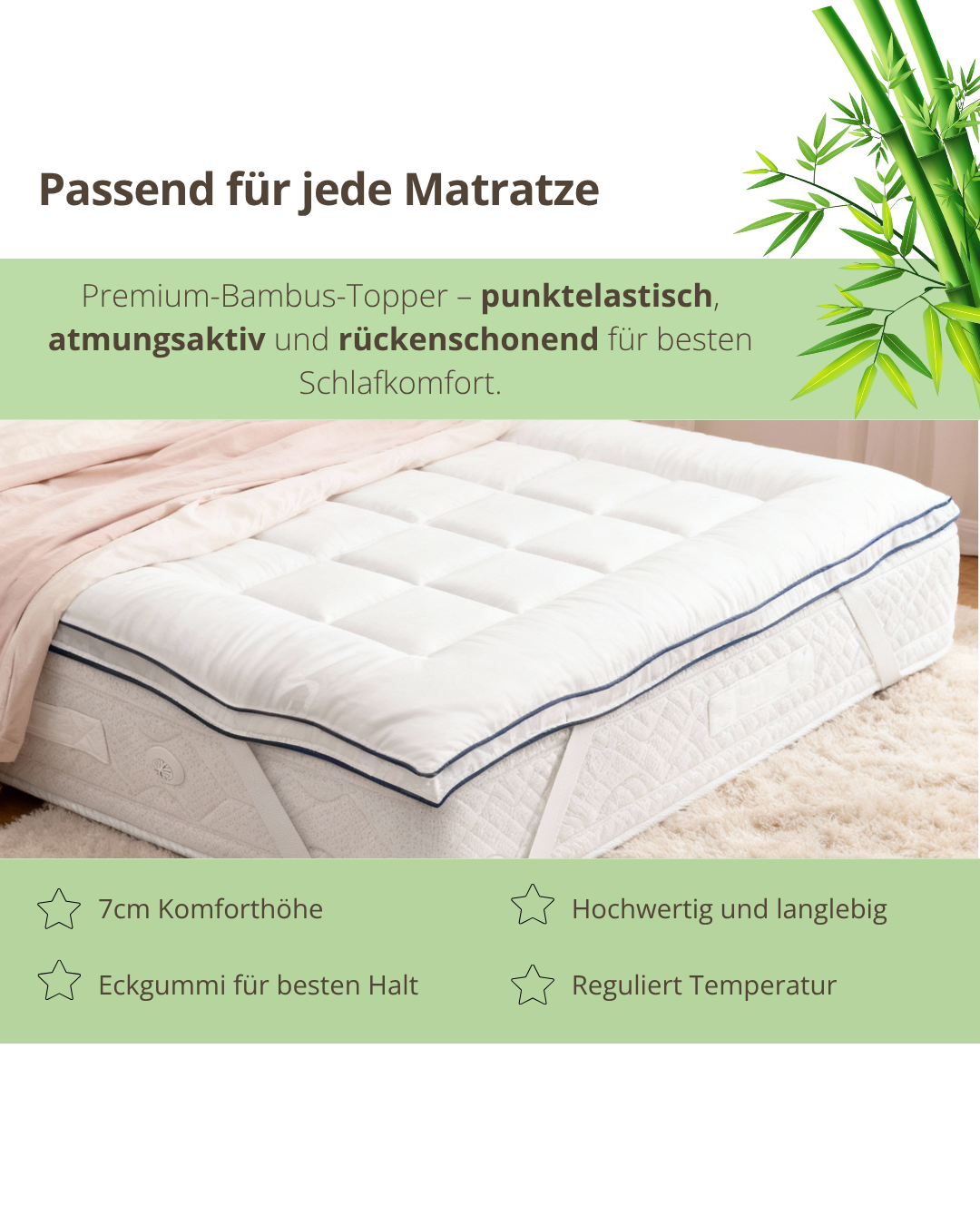 Bambus Topper 7 cm aus Naturfaser – schlafen wie auf Wolken